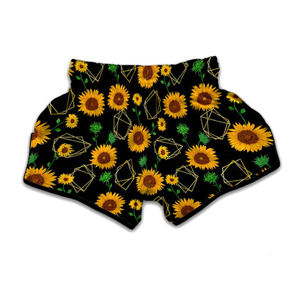 Sunflower Polygonal Pattern Print Muay Thai Boxing Shorts
