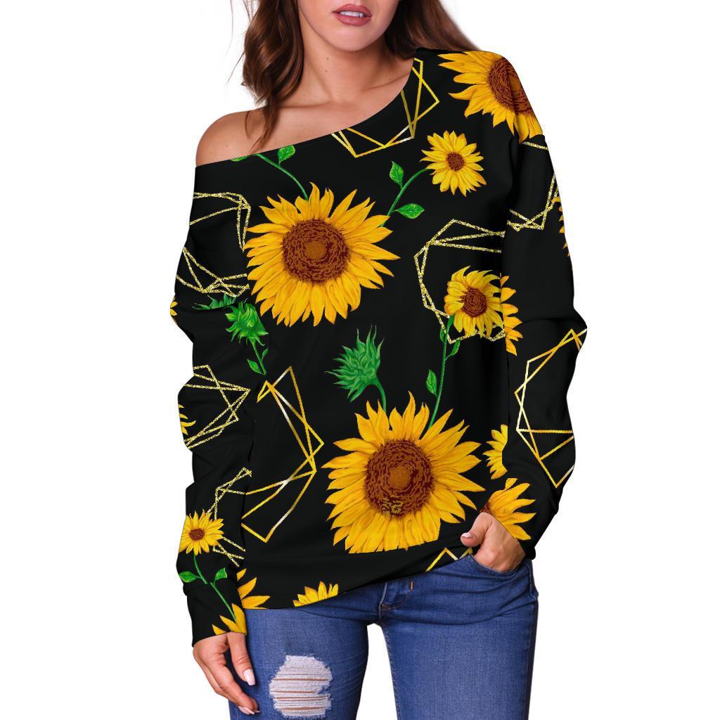 Sunflower Polygonal Pattern Print Off Shoulder Sweatshirt GearFrost