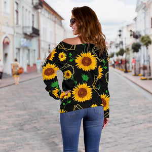 Sunflower Polygonal Pattern Print Off Shoulder Sweatshirt GearFrost