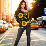 Sunflower Polygonal Pattern Print Off Shoulder Sweatshirt GearFrost