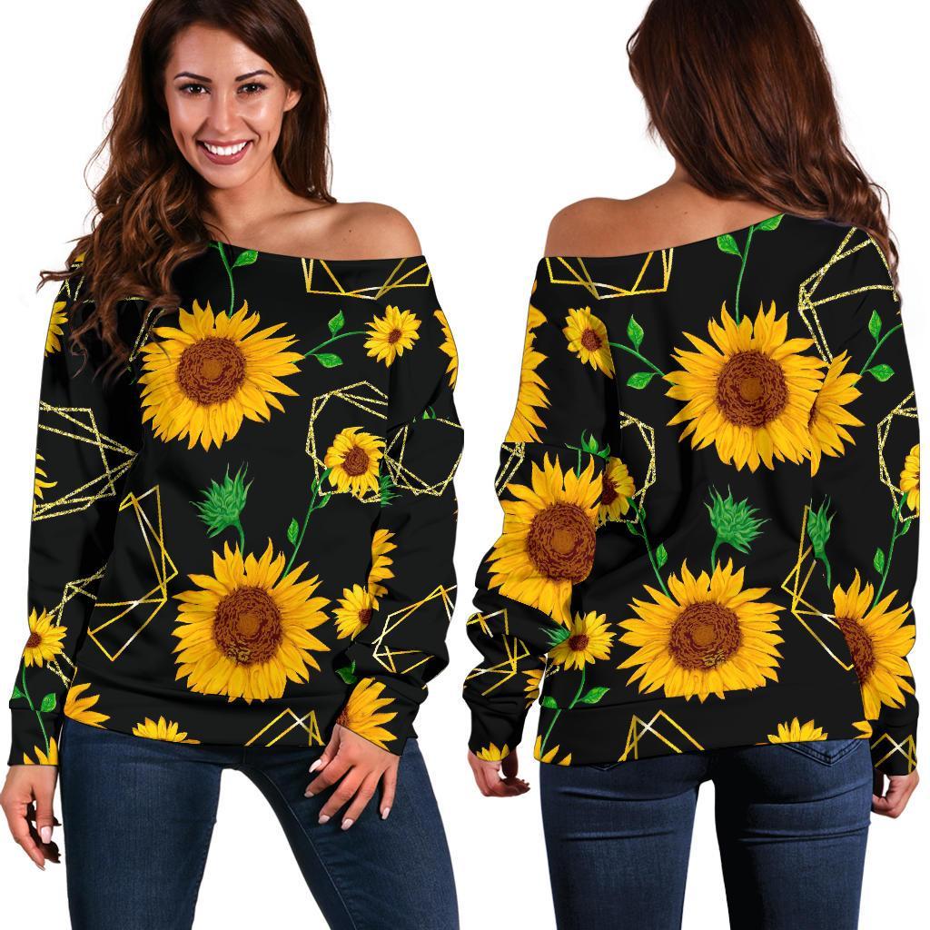 Sunflower Polygonal Pattern Print Off Shoulder Sweatshirt GearFrost