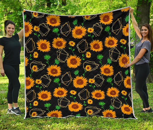 Sunflower Polygonal Pattern Print Quilt