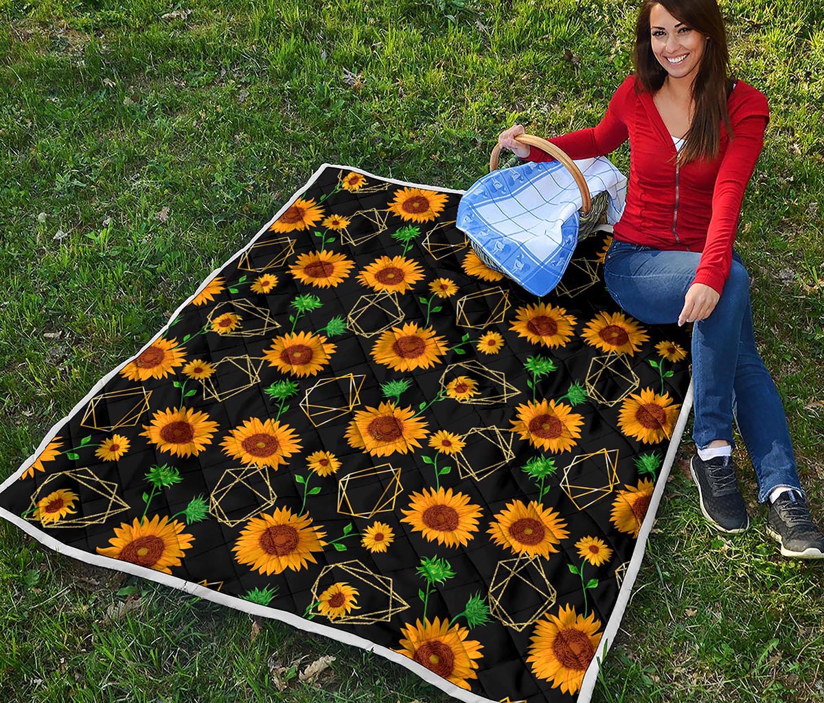 Sunflower Polygonal Pattern Print Quilt