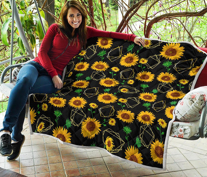Sunflower Polygonal Pattern Print Quilt