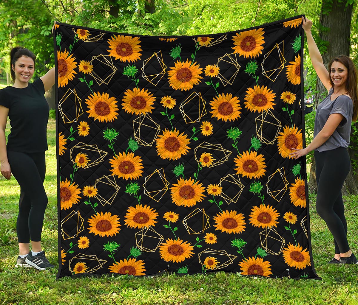 Sunflower Polygonal Pattern Print Quilt