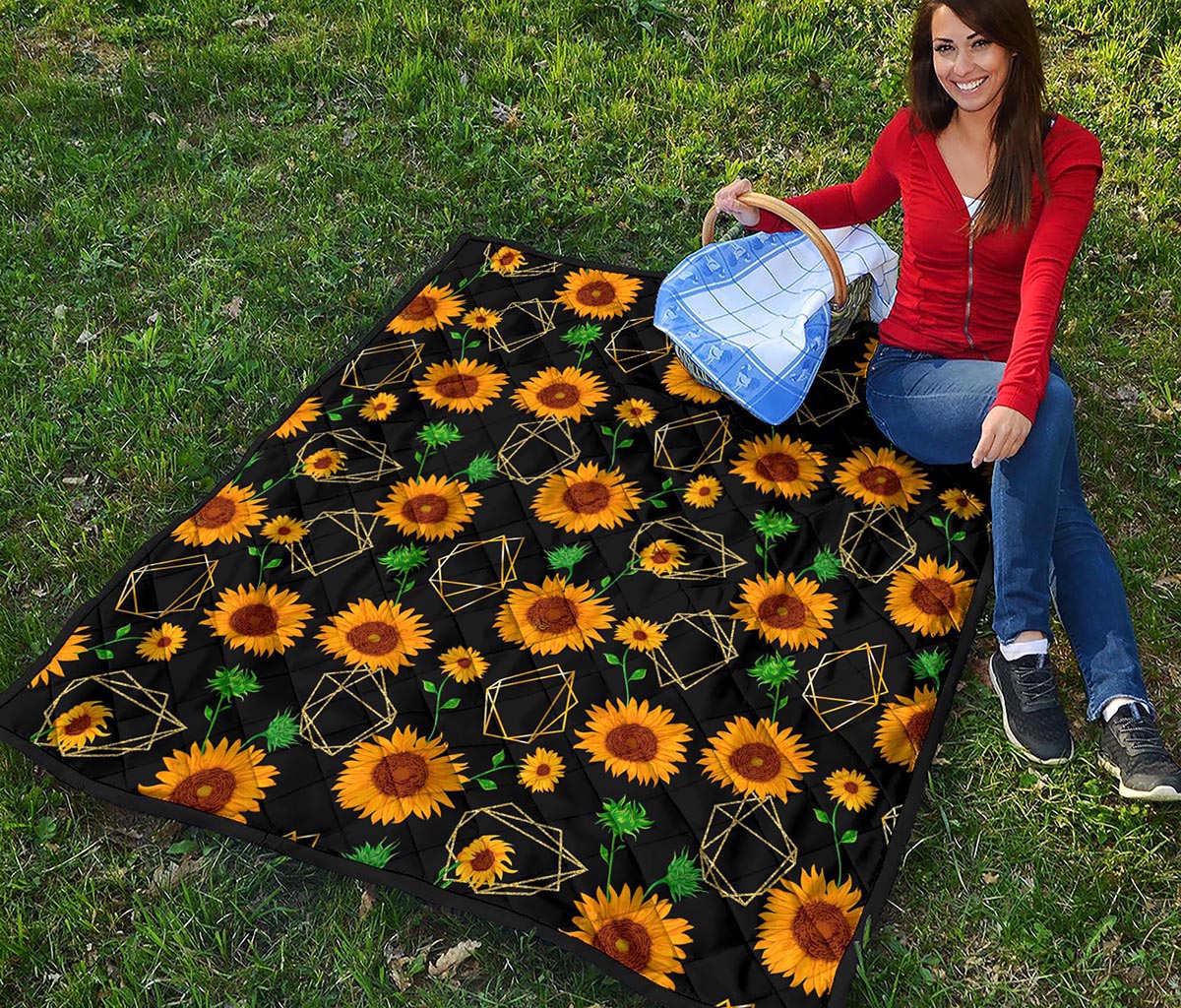 Sunflower Polygonal Pattern Print Quilt