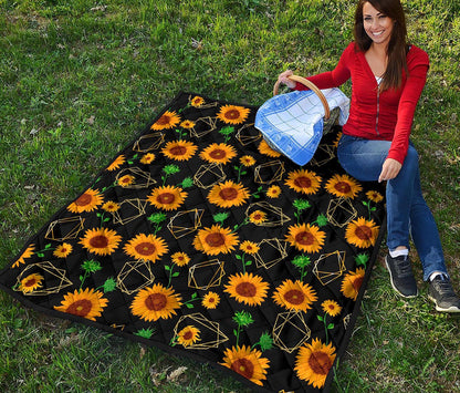 Sunflower Polygonal Pattern Print Quilt