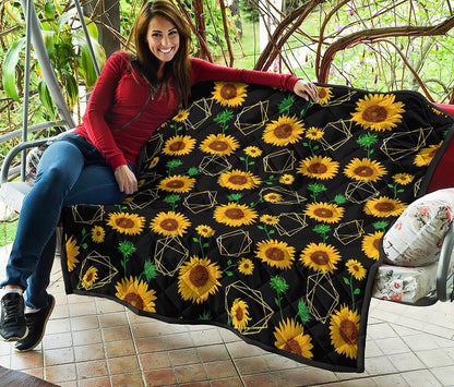 Sunflower Polygonal Pattern Print Quilt