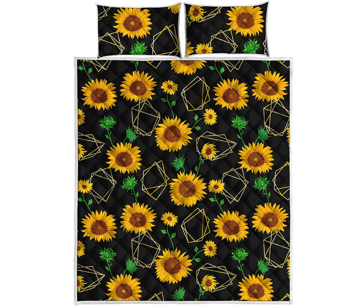 Sunflower Polygonal Pattern Print Quilt Bed Set