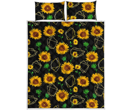 Sunflower Polygonal Pattern Print Quilt Bed Set
