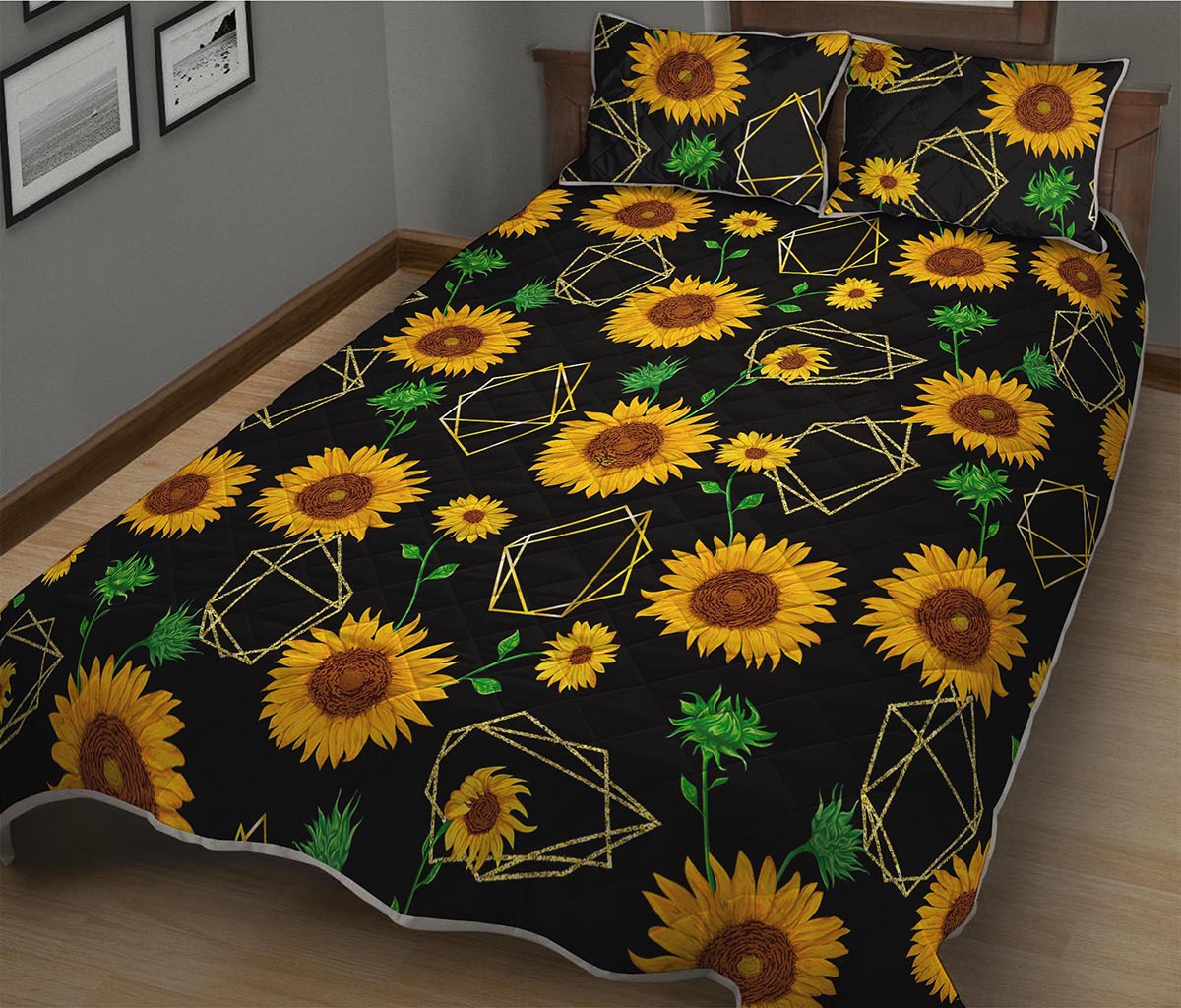 Sunflower Polygonal Pattern Print Quilt Bed Set
