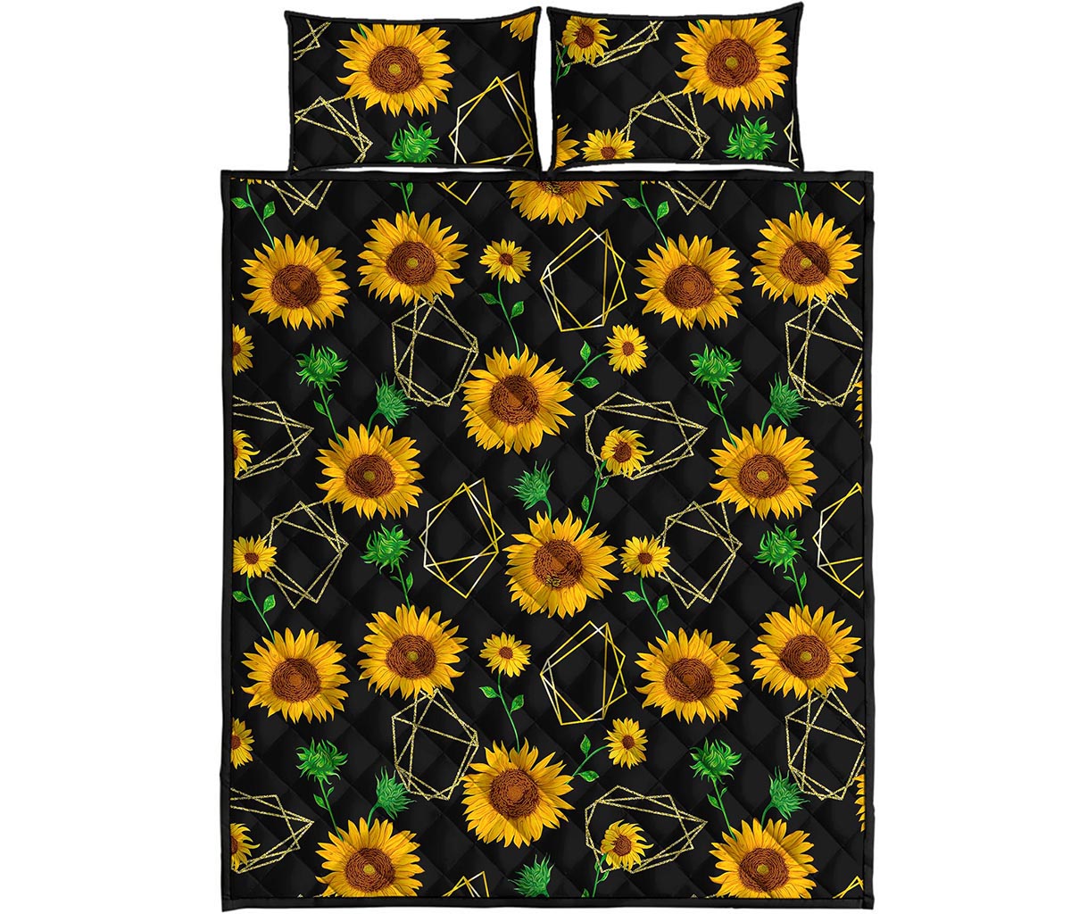 Sunflower Polygonal Pattern Print Quilt Bed Set