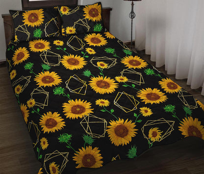 Sunflower Polygonal Pattern Print Quilt Bed Set