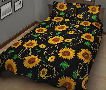 Sunflower Polygonal Pattern Print Quilt Bed Set