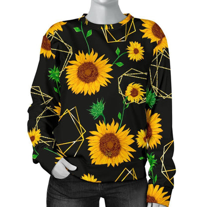 Sunflower Polygonal Pattern Print Women's Crewneck Sweatshirt GearFrost