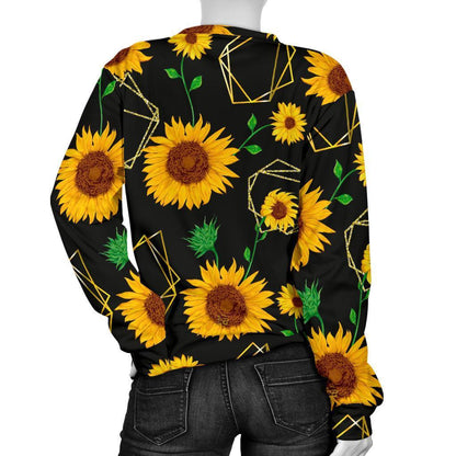 Sunflower Polygonal Pattern Print Women's Crewneck Sweatshirt GearFrost