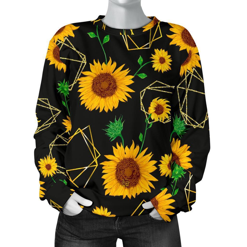 Sunflower Polygonal Pattern Print Women's Crewneck Sweatshirt GearFrost