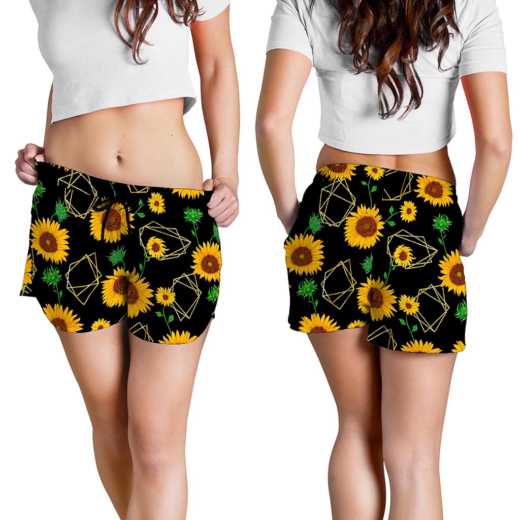 Sunflower Polygonal Pattern Print Women's Shorts
