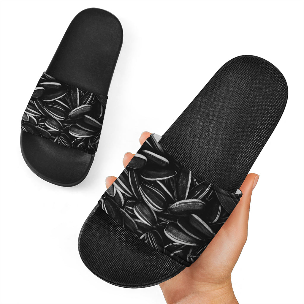 Sunflower Seeds Print Black Slide Sandals
