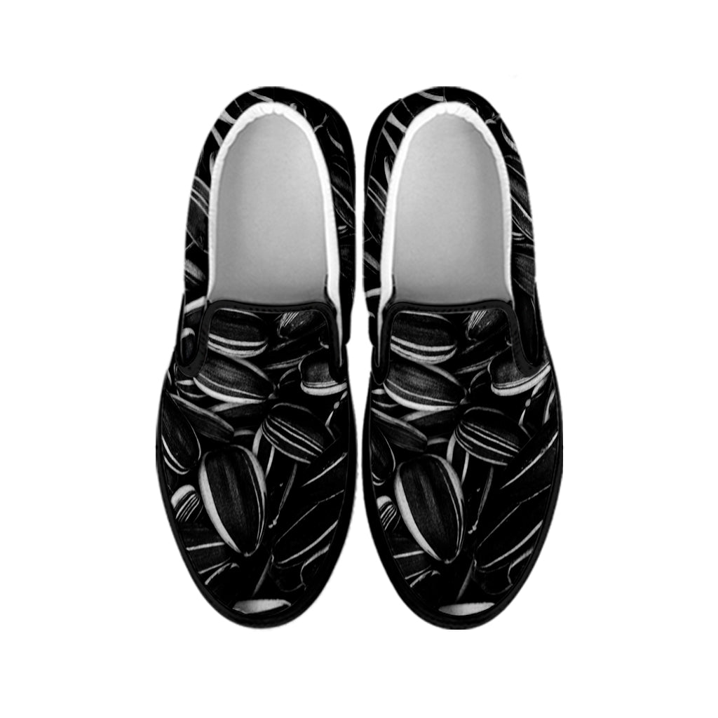 Sunflower Seeds Print Black Slip On Shoes