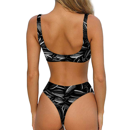 Sunflower Seeds Print Front Bow Tie Bikini