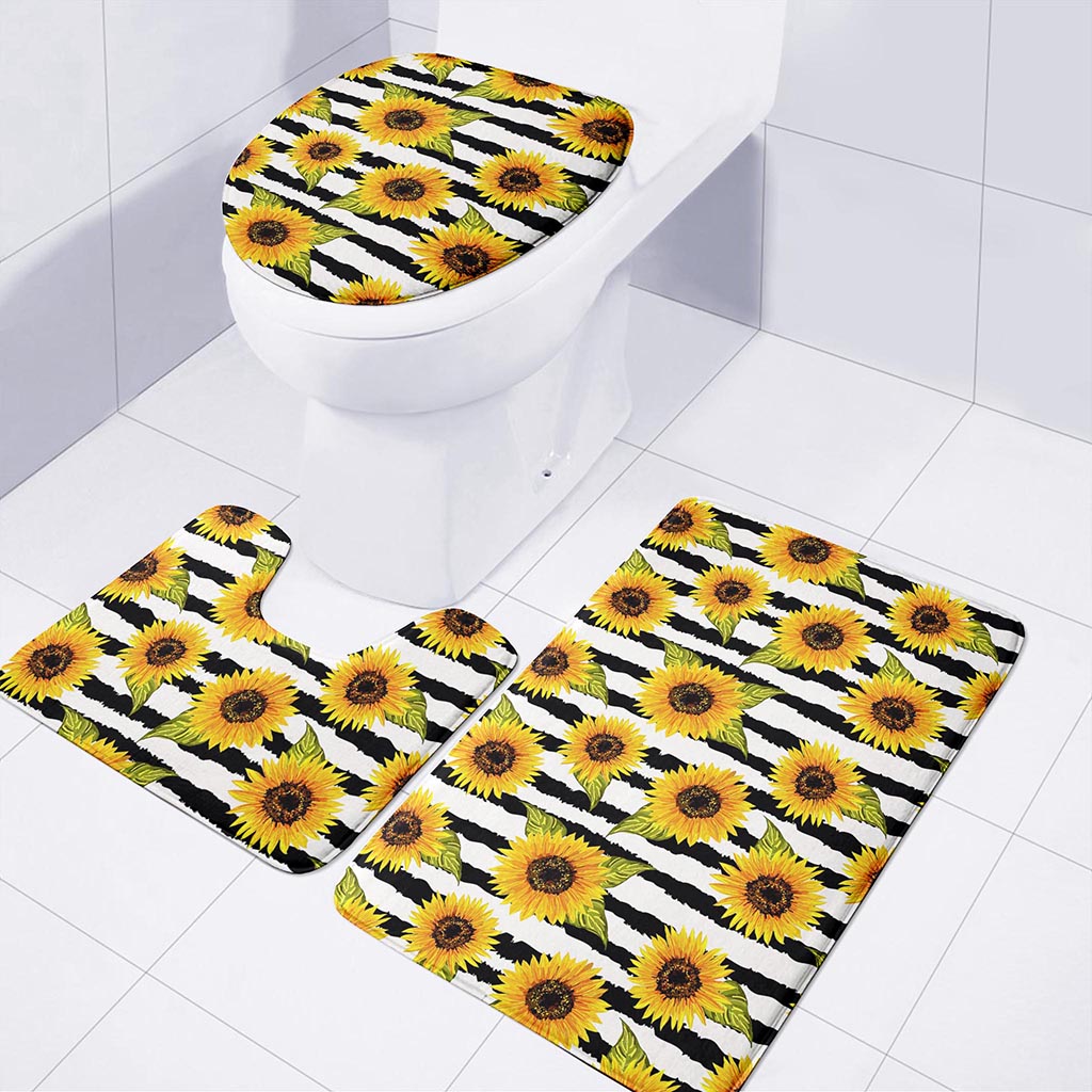 Sunflower Striped Pattern Print 3 Piece Bath Mat Set