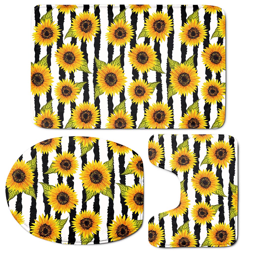 Sunflower Striped Pattern Print 3 Piece Bath Mat Set