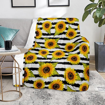 Sunflower Striped Pattern Print Blanket