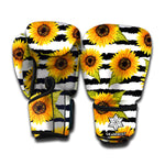 Sunflower Striped Pattern Print Boxing Gloves