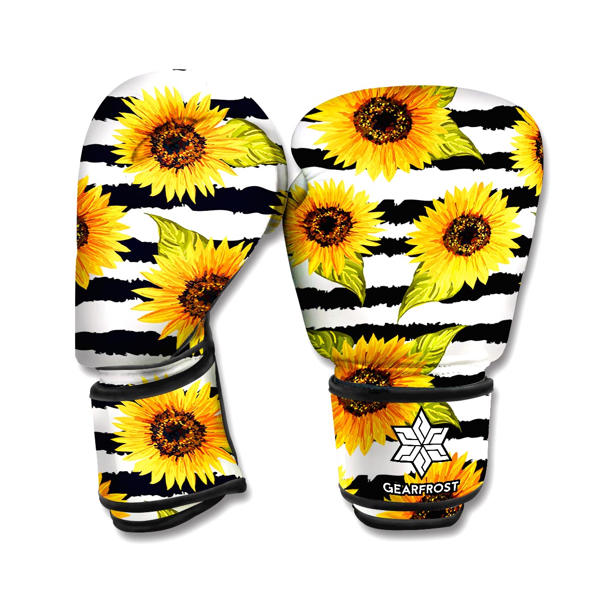 Sunflower Striped Pattern Print Boxing Gloves