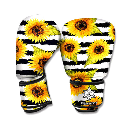 Sunflower Striped Pattern Print Boxing Gloves