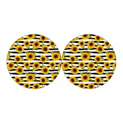 Sunflower Striped Pattern Print Car Coasters