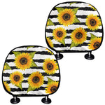 Sunflower Striped Pattern Print Car Headrest Covers