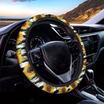 Sunflower Striped Pattern Print Car Steering Wheel Cover