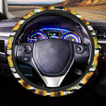 Sunflower Striped Pattern Print Car Steering Wheel Cover