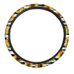 Sunflower Striped Pattern Print Car Steering Wheel Cover