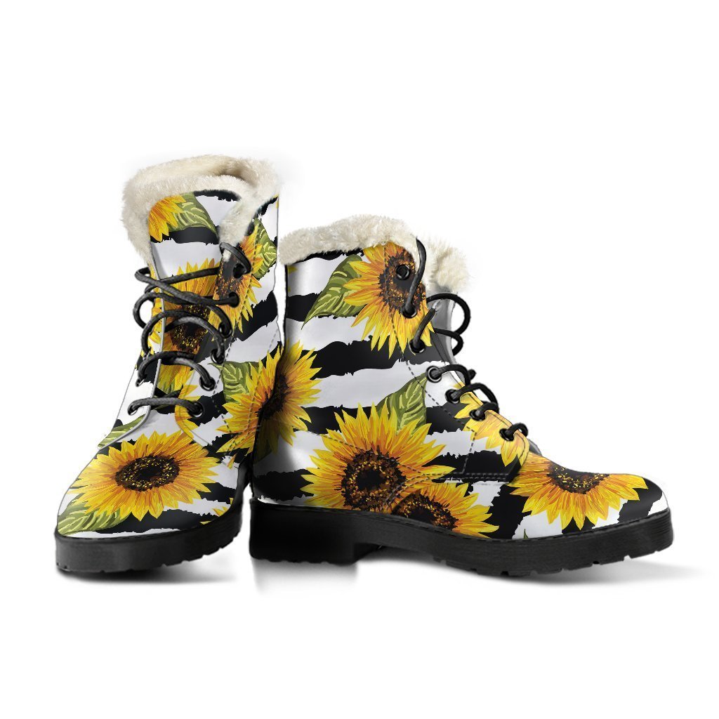 Sunflower Striped Pattern Print Comfy Boots GearFrost