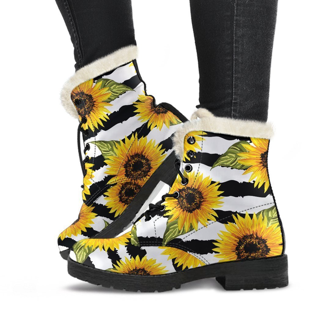 Sunflower Striped Pattern Print Comfy Boots GearFrost