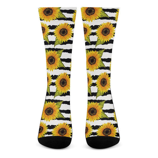 Sunflower Striped Pattern Print Crew Socks