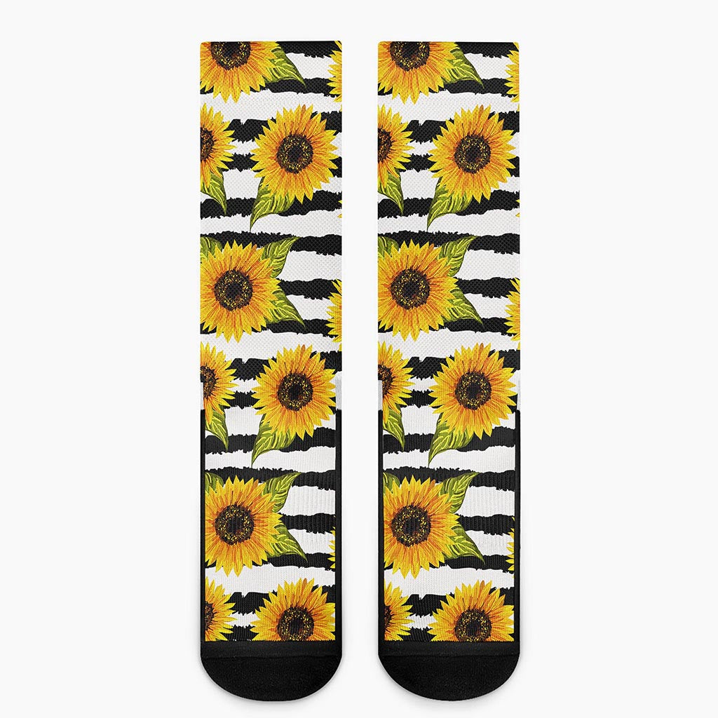 Sunflower Striped Pattern Print Crew Socks