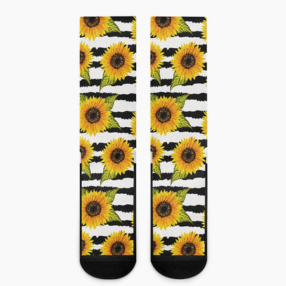 Sunflower Striped Pattern Print Crew Socks