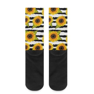 Sunflower Striped Pattern Print Crew Socks