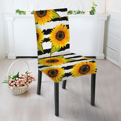 Sunflower Striped Pattern Print Dining Chair Slipcover