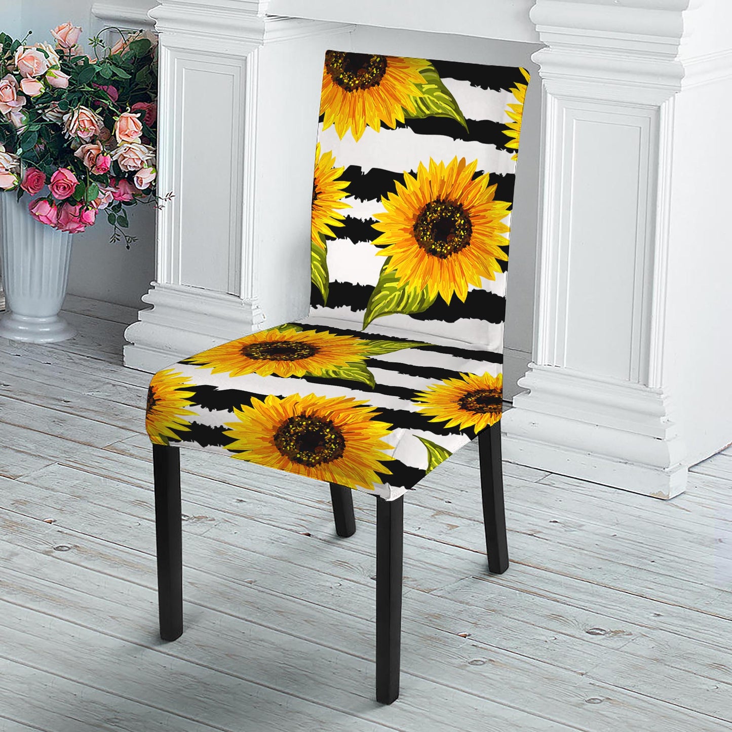 Sunflower Striped Pattern Print Dining Chair Slipcover