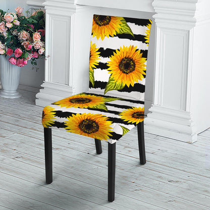 Sunflower Striped Pattern Print Dining Chair Slipcover
