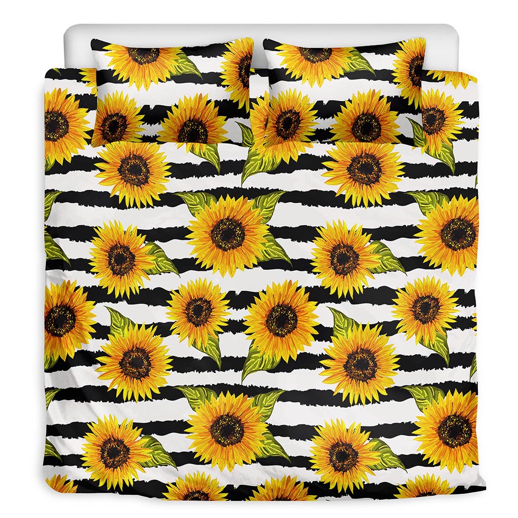 Sunflower Striped Pattern Print Duvet Cover Bedding Set