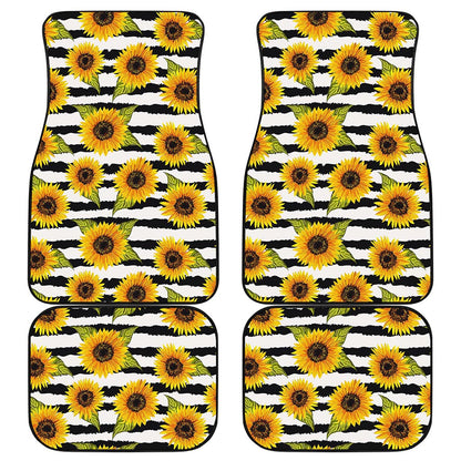 Sunflower Striped Pattern Print Front and Back Car Floor Mats