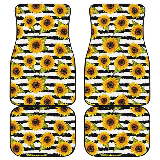 Sunflower Striped Pattern Print Front and Back Car Floor Mats