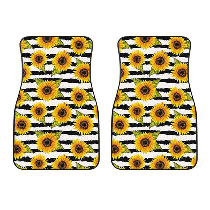 Sunflower Striped Pattern Print Front Car Floor Mats