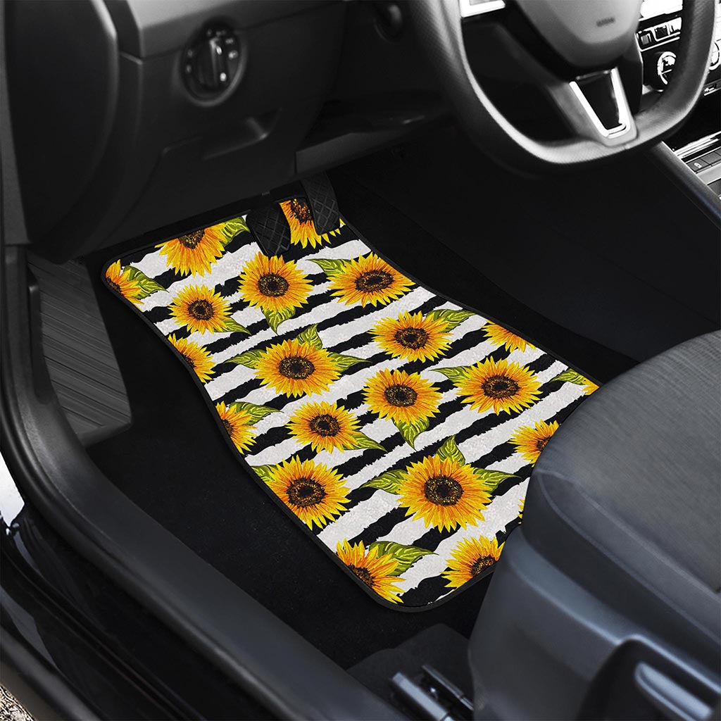 Sunflower Striped Pattern Print Front Car Floor Mats